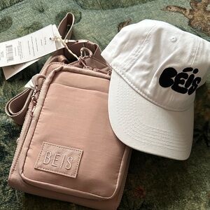 BEIS Blush Crossbody Bag and White Cap Set